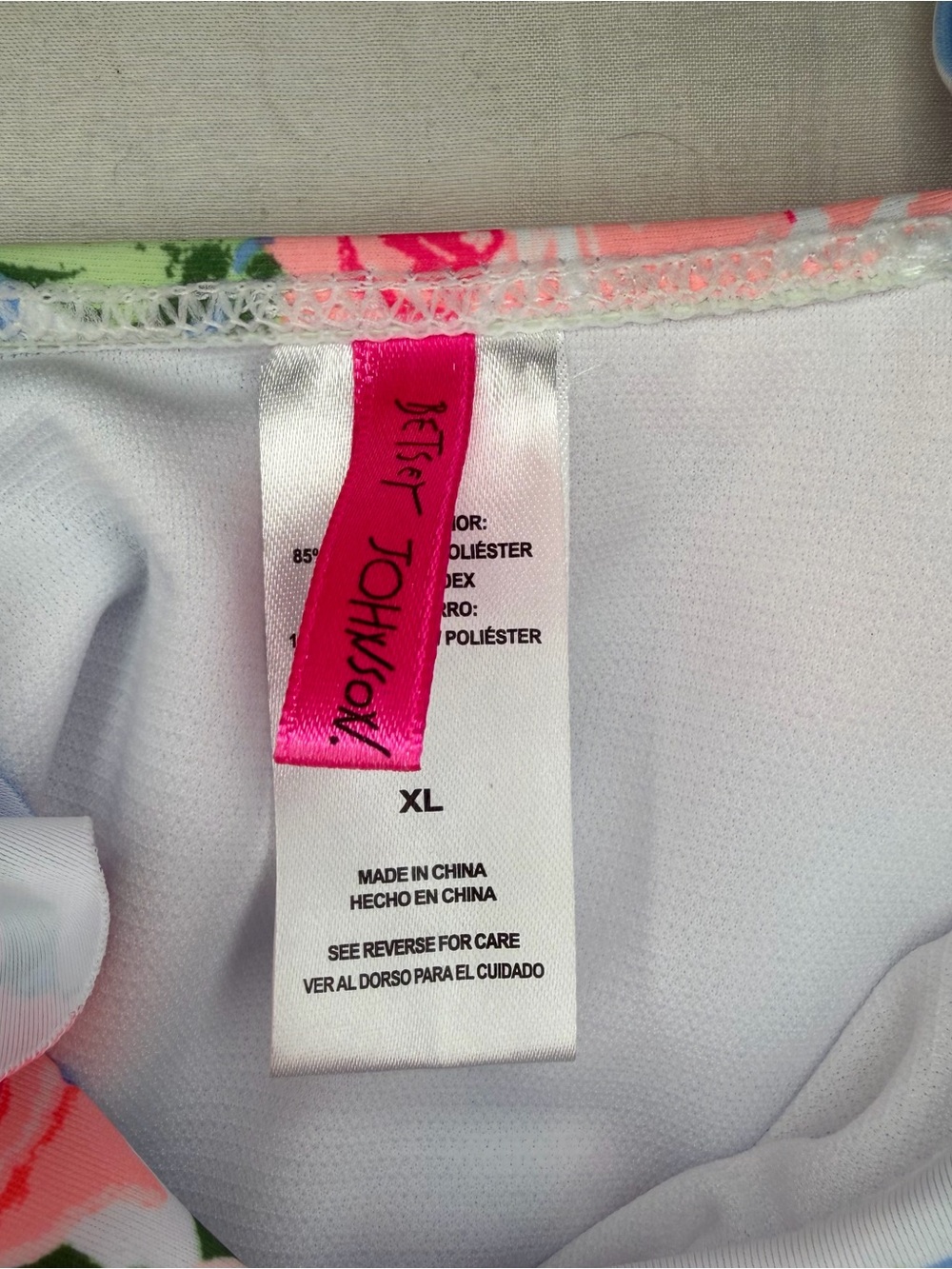 Betsey Johnson Blue White Stripped Pink Floral One Piece Swimsuit Women XL - Picture 4 of 6
